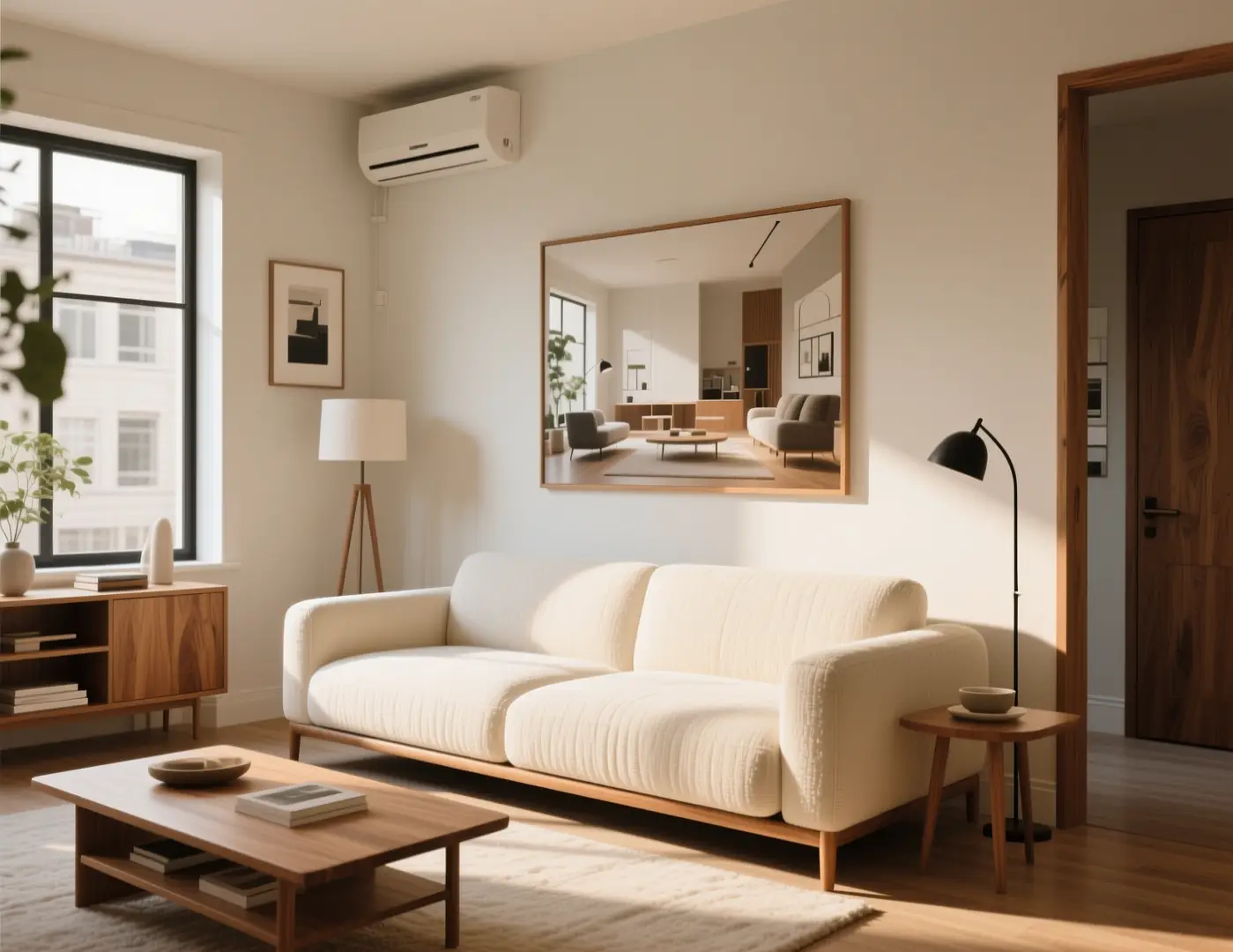 Un concepto rápido de renovación de habitación con materiales actualizados y un ambiente de hogar premium y más pulido.