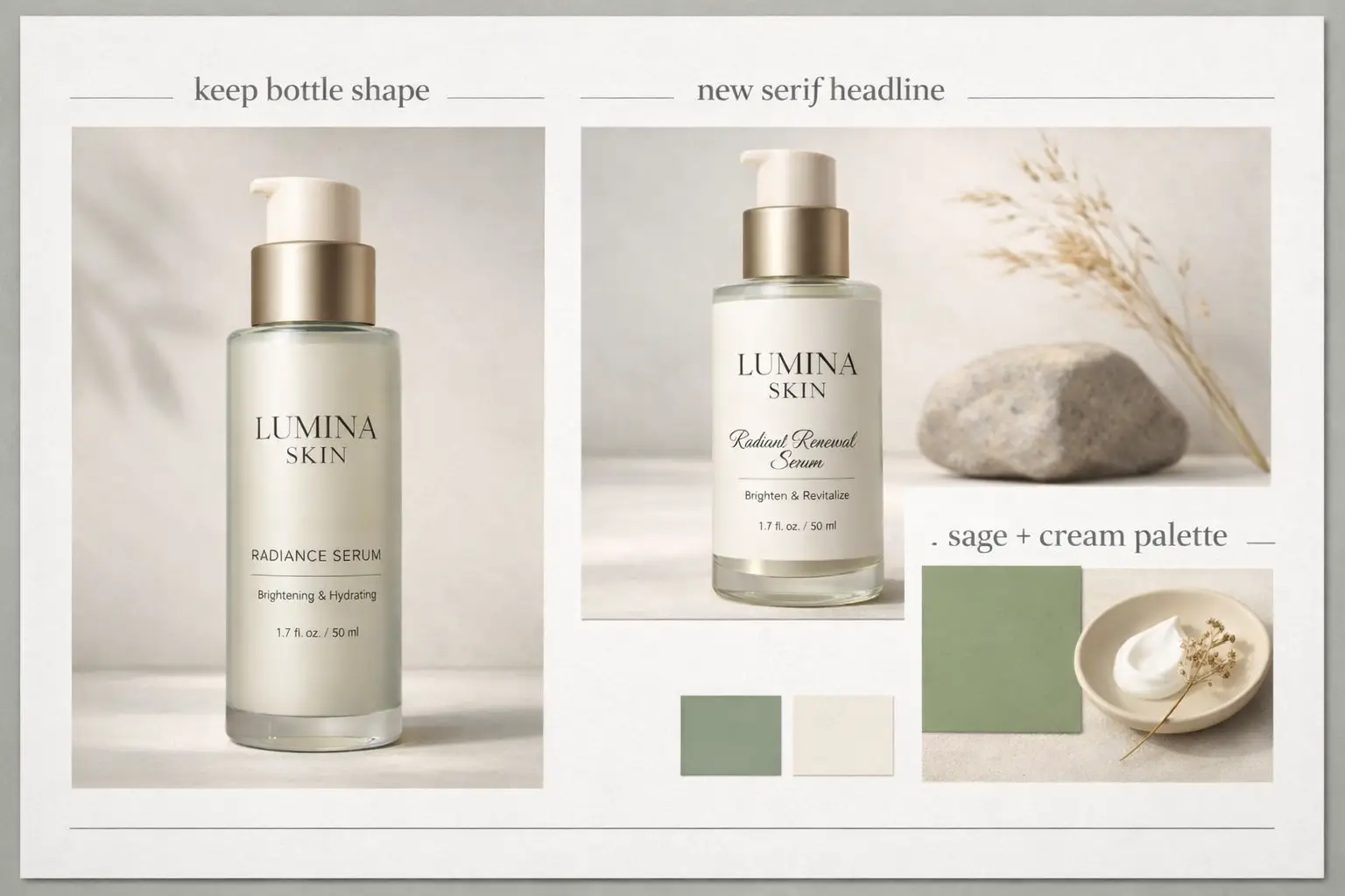 A refreshed packaging concept with a modern label system and streamlined product presentation.